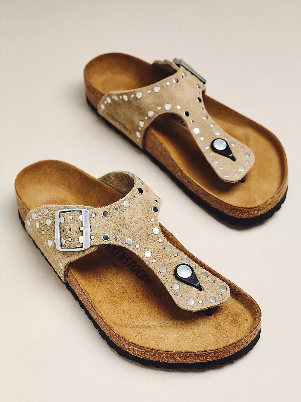 New Birkenstock Gizeh Rivet Thong Sandals Taupe